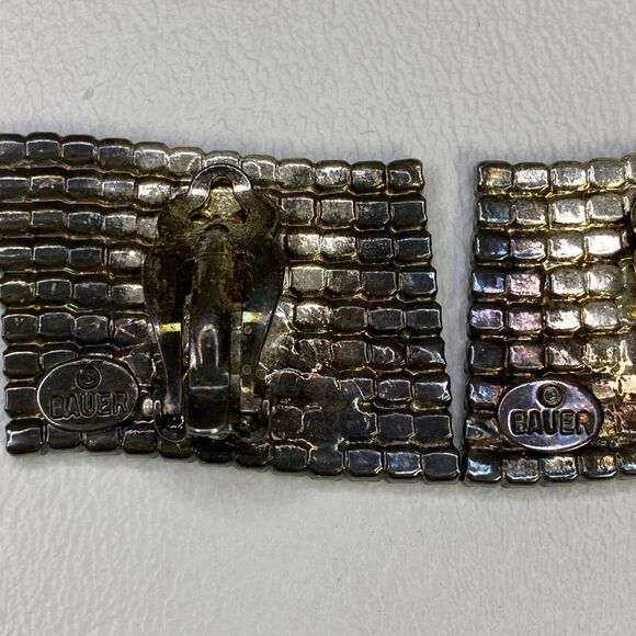 Bauer Rhinestone Red White & Blue American Flag Clip Earrings Signed Vintage - Picture 6 of 8